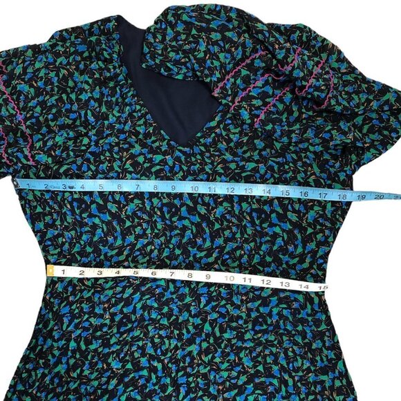 SKIES ARE BLUE Women's Midi Dress Balloon Sleeves Pleated Medium Green Multicolo - Picture 7 of 12